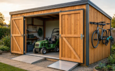 Abri de jardin pour vélos et tondeuse autoportée