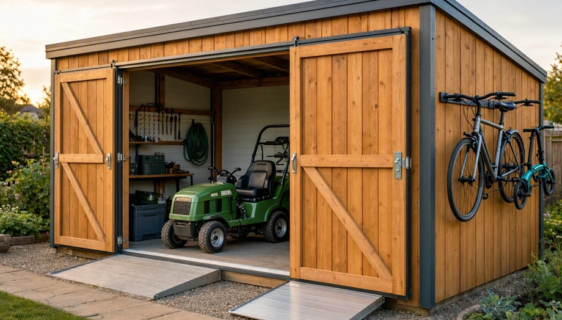 Abri de jardin pour vélos et tondeuse autoportée