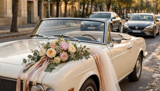 Décoration de voiture pour un cortège de mariage