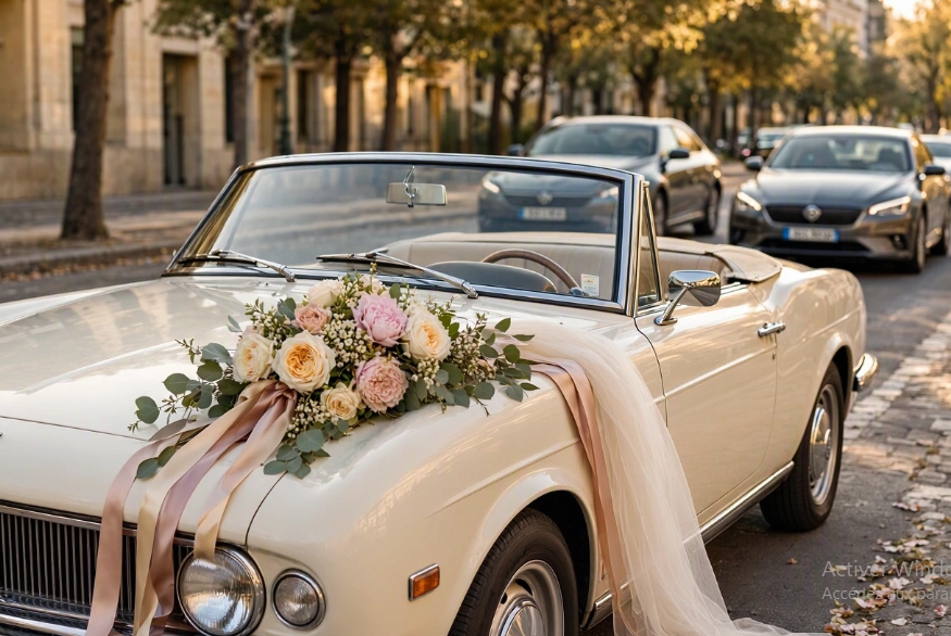 Décoration de voiture pour un cortège de mariage